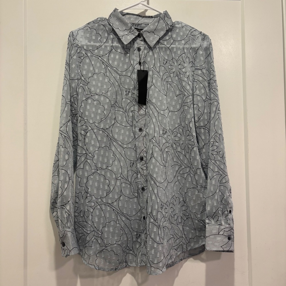 Banana Republic Dillon Shirt Blue Floral Metallic Clip Dot Button Down Medium